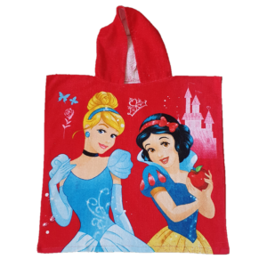 Princess Poncho Girls Disney Princess 100% Cotton Size 60 x 120 cm Red