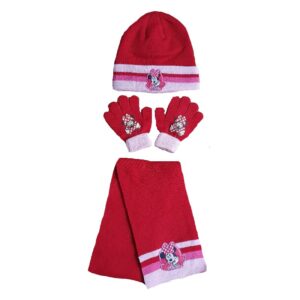 Minnie Mouse Hat Gloves & Scarf Girls Disney Minnie Mouse Winter Hat Set Age 3-6 Years