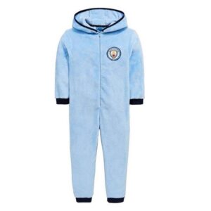 Man City Onesie Kids Man City All In One Football Sleepwear Fleece Age 3-12 Years